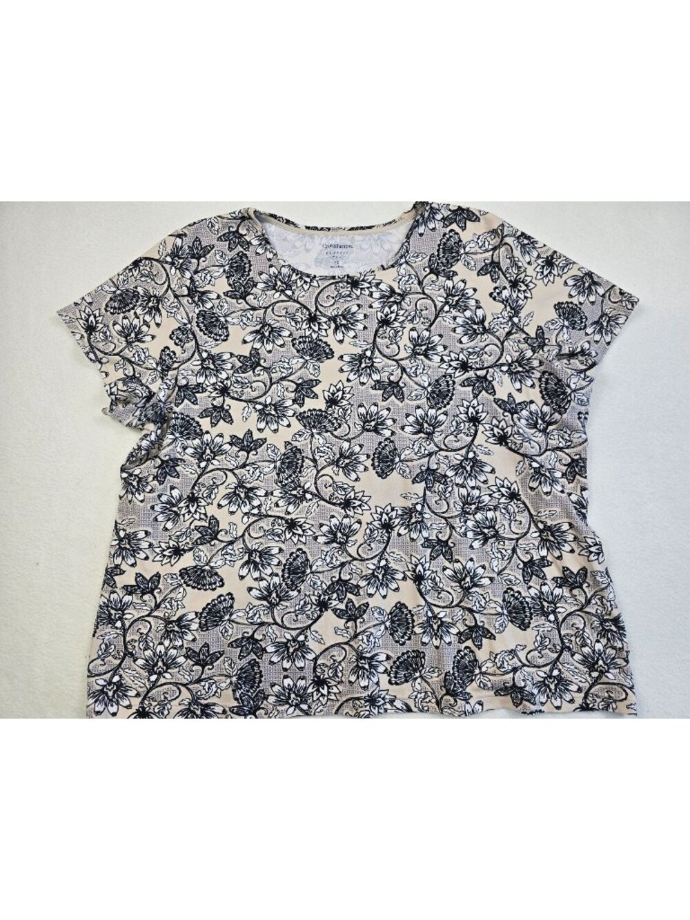 Croft & Barrow Womens Classic Tee 2X Black & White Floral Print